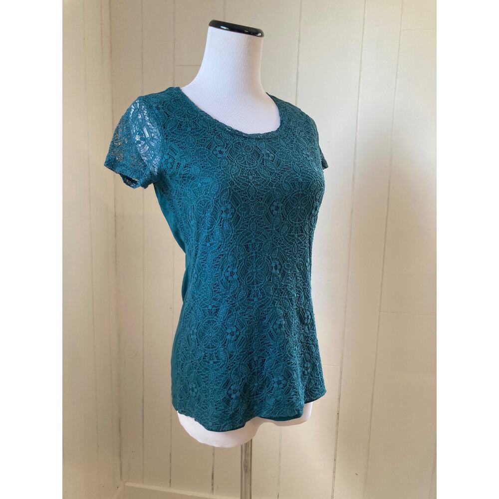 Van Heusen Dark Green Mixed Media Tee, Size XS